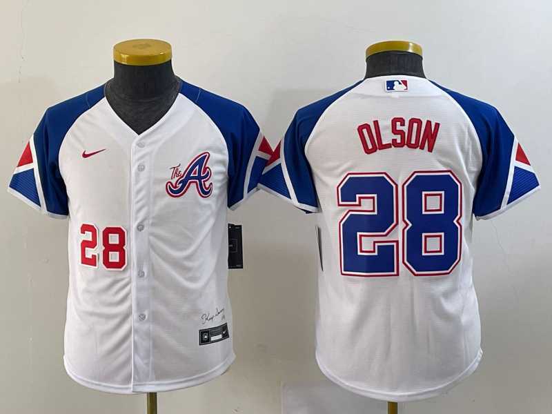 Youth Atlanta Braves #28 Matt Olson Number White 2023 City Connect Cool Base Jersey->mlb youth jerseys->MLB Jersey